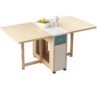 PLMNBQWE Mesa de Comedor Extensible, Mesa Plegable de Madera, Mesa de Cocina Que Ahorra Espacio con cajones y Ruedas, Mesa de Comedor Plegable compacta, Hoja abatible