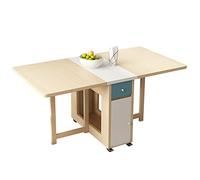 PLMNBQWE Mesa de Comedor Extensible, Mesa Plegable de Madera, Mesa de Cocina Que Ahorra Espacio con cajones y Ruedas, Mesa de Comedor Plegable compacta, Hoja abatible