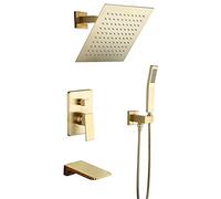PLMNBQWE Shower Faucets Sets Complete, Shower System with 10'' Shower Head and Waterfall Tub Spout Hand Shower Head, Bathroom Bathtub Shower Set,Blac