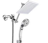 PLMNBQWE Shower Head Set Chrome, 8 Inch Square High Pressure Shower Head, 5 Modes Handheld Shower Head with ON/Off Switch, 10 Inch Adjustable Extensi