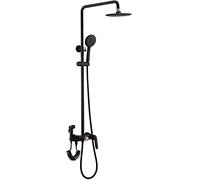PLMNBQWE Shower System Wall Mounted Shower Faucet Set with 8" Round Shower Head Single Handle Shower Set Bathroom with Bath Filler and Hand Shower, B