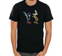 PLNSSCS Coyote Road Runner Cartoon Characters Short Sleeve Men T Tshirts Camisetas y Tops 1 Black(XX-Large)