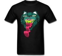 PLNSSCS Crazy Street T-Tshirts Camisetas y Tops Guys Mad Cat Cartoon T-Tshirts Camisetas y Tops Party Cotton Fabric O-Neck Men Tops & Tees Black(X-Large)