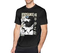 PLNSSCS Demon Kimetsu no Yaiba Hashibira Inosuke Graphic Mens T-Shirt Unisex Gift Men's Black Tees(Small)