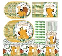 PLNVNVP 60pcs El Rey León Vajilla para Fiestas,Juego de Vajilla de Fiesta León, Bandeja de Papel, Servilleta, Taza, Pajitas, Cubiertos Fiesta El Rey León-10 Posición