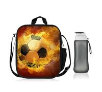 PLNVNVP Lonchera de Fútbol,Lonchera con Estampado de Fútbol,Bolsa de Almuerzo para Niños,para Oficina, Escuela, Picnic, Viajes al Aire Libre,Botella de Agua de 600 ml