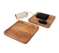 Plogis Bandeja Cuadrada de Acacia - Juego de 2 Bandejas Decorativas de 20 x 20 cm - Tabla Alargada y Rectangular de Madera