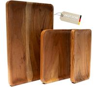 Plogis Bandeja de madera rectangular de acacia, juego de 3 unidades, 30 x 20 cm, 20 x 20 cm, 20 x 10 cm, bandeja decorativa alargada de madera