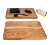 Plogis Bandeja rectangular de madera de acacia - Juego de 2 bandejas de madera de 30x20 cm, bandeja decorativa rectangular y bandeja, bandeja de escritorio/cuenco decorativo