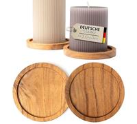 Plogis Juego de 2 platos de acacia para velas de hasta 8 cm de diámetro/posavasos de madera redondos para velas de pilar, velas de bautizo o platillos de madera, 6 cm, 7 cm, 8 cm