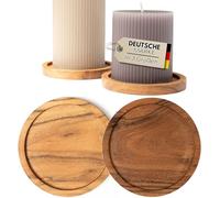 Plogis Platos redondos de madera de acacia - Juego de 2 platos para velas de hasta 10 cm de diámetro, plato/portavelas de madera, 9 cm y 10 cm