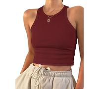 PLOKNRD Camiseta Sin Mangas para Mujer Camiseta Corta Elástica Básica de Verano para Mujer Vin Rouge S