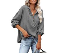 PLOKNRD Sudadera Extragrande para Mujer, Manga Larga, con Botones, con Capucha, con Cordón, Gris Oscuro, S