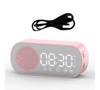 Plookyoe Altavoz Bluetooth Inalámbrico Reloj Radio Soporte de Alarma Dual Tarjeta TF Alarma Digital para Oficina en Casa Rosa