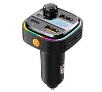 Plookyoe - Transmisor FM Bluetooth 5.0 modulador de radio reproductor MP3 con luz respiratoria de ambiente colorido PD + carga USB