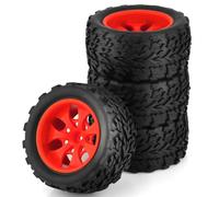 PLOQAZEH Juego Ruedas RC para Traxxas para Scx10 para HPI para HSP para Tamiya para Kyosho para Wltoys 1/10 4 Piezas para Cubo Rueda 12 Mm Neumático RC Coche Monster Truck Piezas Todoterreno(Red)