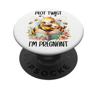 Plot Twist I'm Pregnant Mom to Be Pregnancy Announcement Bee PopSockets PopGrip Adhesivo