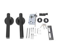 plplaaoo Cerradura de manija de puerta con llave, perilla sólida grande, panel engrosado, cerradura interior de acero y hierro de aluminio, juego completo negro para dormitorio, baño,