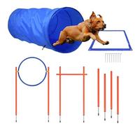 Plschckes Agility Set de entrenamiento para perros, equipo de agilidad para mascotas, con altura ajustable, túnel para perros, obstáculos, barras de slalom, anillo de salto para deportes y