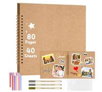 PlsMupn Album de Fotos, 20 x 20 cm Scrapbook DIY Papel Kraft Marrón 80 Páginas, Album Fotos para Pegar y Escribir Ideal para Bebés, Cumpleaños, San Valentín, Bodas