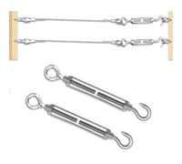 Plstod 2 Piezas Tensores M8, Tensor Cuerda Tendedero 304 De Acero Inoxidable, Tensor Ajustable De Alambre con Ganchos y Ojales, para Toldo, Cuerda, Alambre de Jardín o Tendedero para Tensar