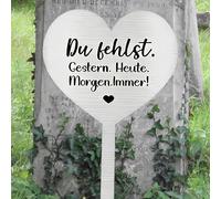 Plstod Decoración para tumba resistente a la intemperie, con texto en alemán "Für immer in unserer Herzen Urnen Grab Deko, Grabstecker Edelstahl Herz Du fehlst. Ayern". Hoy Morgen. immer -für Gärten