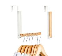 Plstod Juego de 2 ganchos para puerta plegables de metal y madera, color blanco, sin taladrar, para puertas de hasta 2 cm, con 6 ganchos para colgar ropa, sombreros y accesorios, ideal para dormitorio