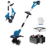 PLSZLL Motocultor eléctrico inalámbrico, volteador de Tierra Plegable con Mango Ajustable, 30 cm de Ancho, Cabezal de Cuchillas de 4 Filas, 330 RPM para jardinería y Cuidado del césped.