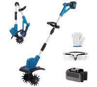 PLSZLL Motocultor eléctrico inalámbrico, volteador de Tierra Plegable con Mango Ajustable, 30 cm de Ancho, Cabezal de Cuchillas de 4 Filas, 330 RPM para jardinería y Cuidado del césped.