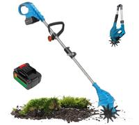 PLSZLL Motocultor eléctrico inalámbrico, volteador de Tierra Plegable con Mango Ajustable, Profundidad de labranza de 25 cm, 4 Cuchillas de Acero al manganeso, cultivador portátil.