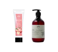 plu - Brightening Peeling Gel Peach - 100g (1ea) & Therapy Body Wash - 500g - Basil Eucalyptus (1ea) Set