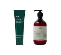plu - Exfoliating Scalp Scrub Peppermint - 200g (1ea) & Therapy Body Wash - 500g - Basil Eucalyptus (1ea) Set