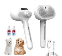 Plufura Dog Brush, Plufura 3 in 1 Spray Hair Removal Comb, 3-in-1 Pet Steam Brush for Dog, with Water Tank and One-Click Release Button, Easy Care (White,2PCS)