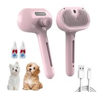 Plufura Dog Brush, Plufura 3 in 1 Spray Hair Removal Comb, 3-in-1 Pet Steam Brush for Dog, with Water Tank and One-Click Release Button, Easy Care (Pink,2PCS)