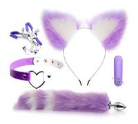 Plug Anal 5 piezas de cola de zorro tapón con clips de pezón de cuello orejero mini bala vibrador sexual juguetes Para Mujeres Anus Long Fox Tail Anal Anal
