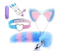 Plug Anal 5 piezas de cola de zorro tapón con clips de pezón de cuello orejero mini bala vibrador sexual juguetes Para Mujeres Anus Long Fox Tail Anal Anal