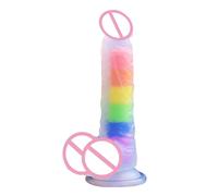 Plug Anal Consolador de gel de sílice arcoíris de 195MM, cristal transparente, masturbación femenina, masaje, juguete sexual, producto para adultos