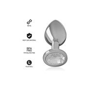 Plug anal de metal aluminio intenso con cristal plateado - Tamaño S, Talla 9 cm x 4 cm, Colores Transparente