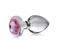 Plug Anal de Vidrio Gema Rosa con Gema - Grande