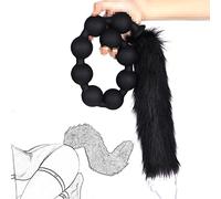 Plug anal extra largo con 9 perlas analesConector anal de perlas de silicona líquida con cola de zorro artificialMasajeador del punto G de la próstataJuguetes sexuales de masturbación(M)