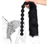 Plug anal extra largo con 9 perlas analesConector anal de perlas de silicona líquida con cola de zorro artificialMasajeador del punto G de la próstataJuguetes sexuales de masturbación(S)