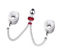Plug Anal Juguetes sexuales con tapón Anal de acero inoxidable con cola de campana para hombres y mujeres, fetiche Bdsm de cuero, esposas blancas, correa de Bondage