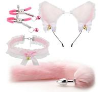 Plug Anal Juguetes sexuales con tapón Anal, lazo de cola de zorro, tapón Anal de Metal, bonito lazo, diademas con orejas de gato suaves, accesorios eróticos para Cosplay para parejas