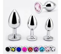 Plug Anal Tapón anal de metal de 3 tamaños, tapón anal de acero inoxidable liso más pequeño, tapón anal redondo de cristal colorido, juguetes sexuales anales para adultos Para mujeres