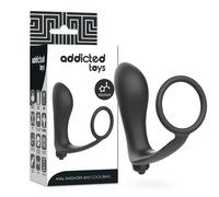 Plug anal vibrador negro con cockring addicted toys plug, Ancho 70 mm, Longitud 164 mm, Profundidad 55 mm, Departamento Couple, Colores Negro
