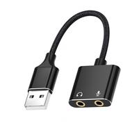 Plug And Play - Adaptador USB a USB de 3,5 mm, tarjeta de sonido estéreo externa USB para uso profesional de micrófono y auriculares