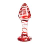Plugs marca S Pleasures Crystal MARS es un plug de vidrio transparente con detalles en color rojo formando espirales y diseñado para la estimulación anal