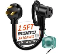 PlugSaf - Adaptador de 30 A 125 V/250 V 4 pines a 3 pines NEMA 10-30P macho a 14-30R hembra con cable de tierra verde de 4 pines para secadora Calibre STW 10 listado
