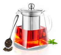 PluieSoleil Juego de tetera de vidrio hecha a mano de 350 ml con infusor, infusor de forma cuadrada, tetera de vidrio de borosilicato resistente al calor con colador, posavasos y cuchara