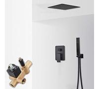 PLUIEX Sistema de Ducha Grifo de Ducha de Techo Negro Mate, Cascada de Lluvia, Sistema de Ducha de Montaje en Techo, Mezclador de Agua fría Caliente de 3 vías, Ducha de baño, 2 vías, 16 Pulgadas